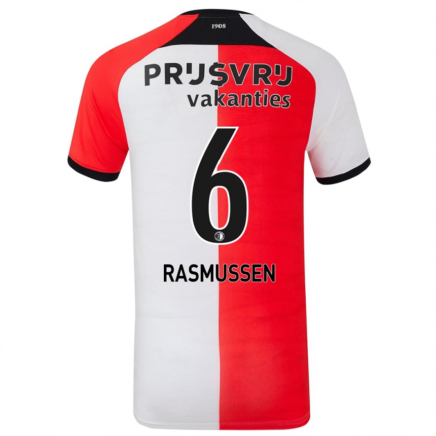 Kids Football Jacob Rasmussen #6 Red White Home Jersey 2024/25 T-Shirt