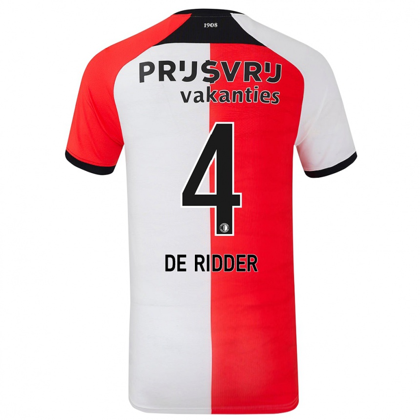 Kids Football Robine De Ridder #4 Red White Home Jersey 2024/25 T-Shirt