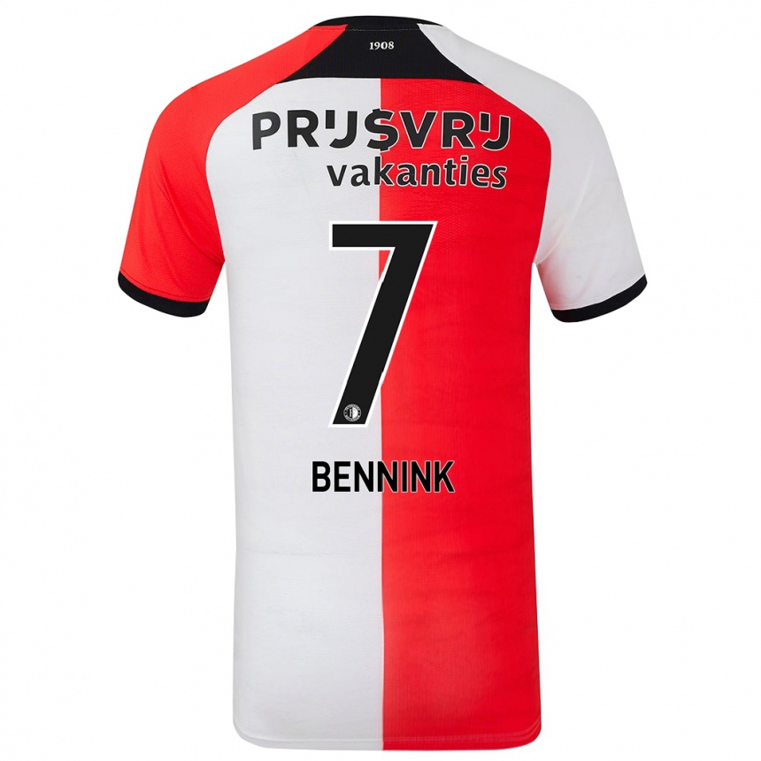 Kids Football Maxime Bennink #7 Red White Home Jersey 2024/25 T-Shirt