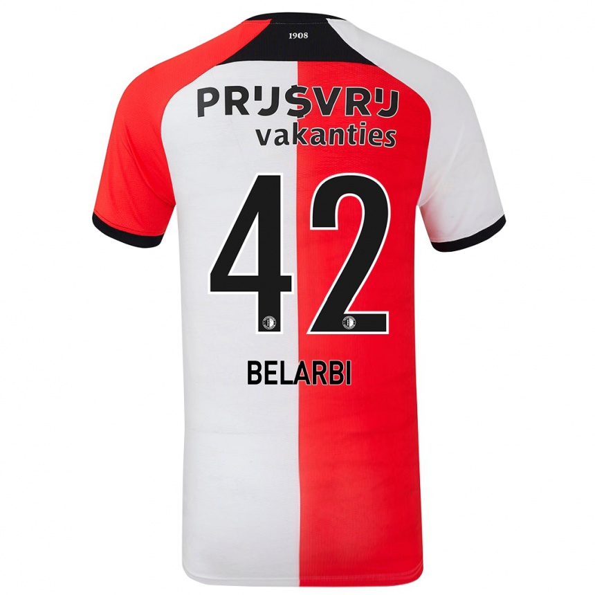 Kids Football Abdel Belarbi #42 Red White Home Jersey 2024/25 T-Shirt