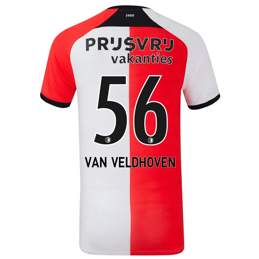 Kids Football Kars Van Veldhoven #56 Red White Home Jersey 2024/25 T-Shirt