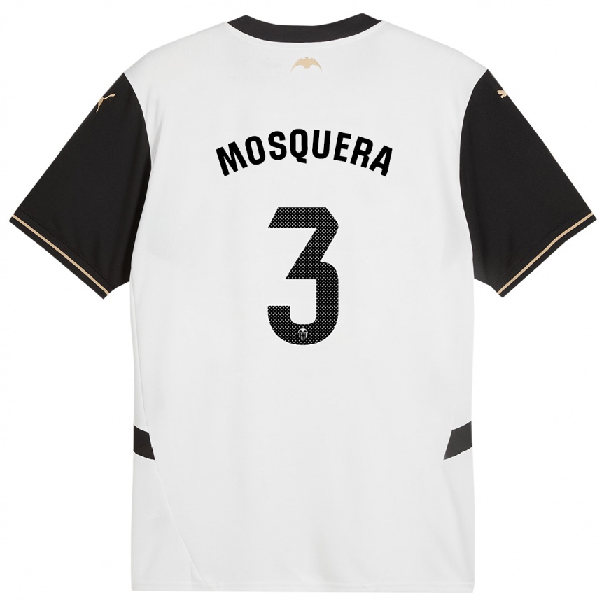 Kids Football Cristhian Mosquera #3 White Black Home Jersey 2024/25 T-Shirt