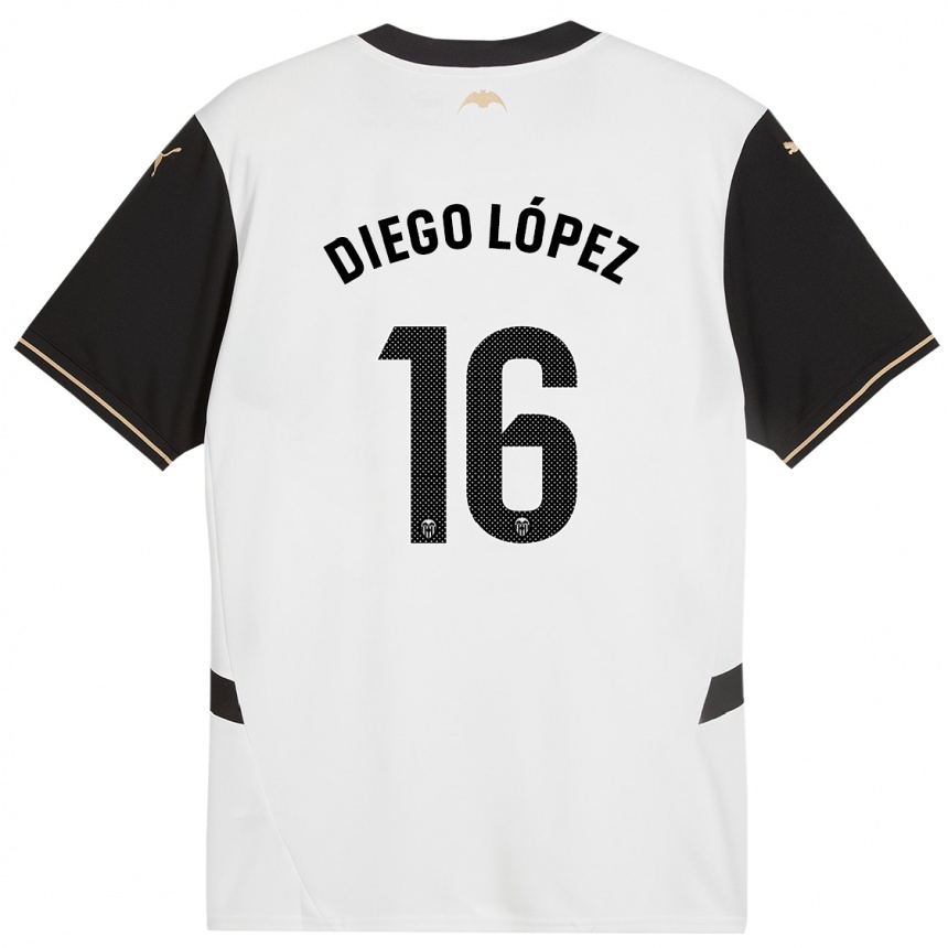 Kids Football Diego López #16 White Black Home Jersey 2024/25 T-Shirt