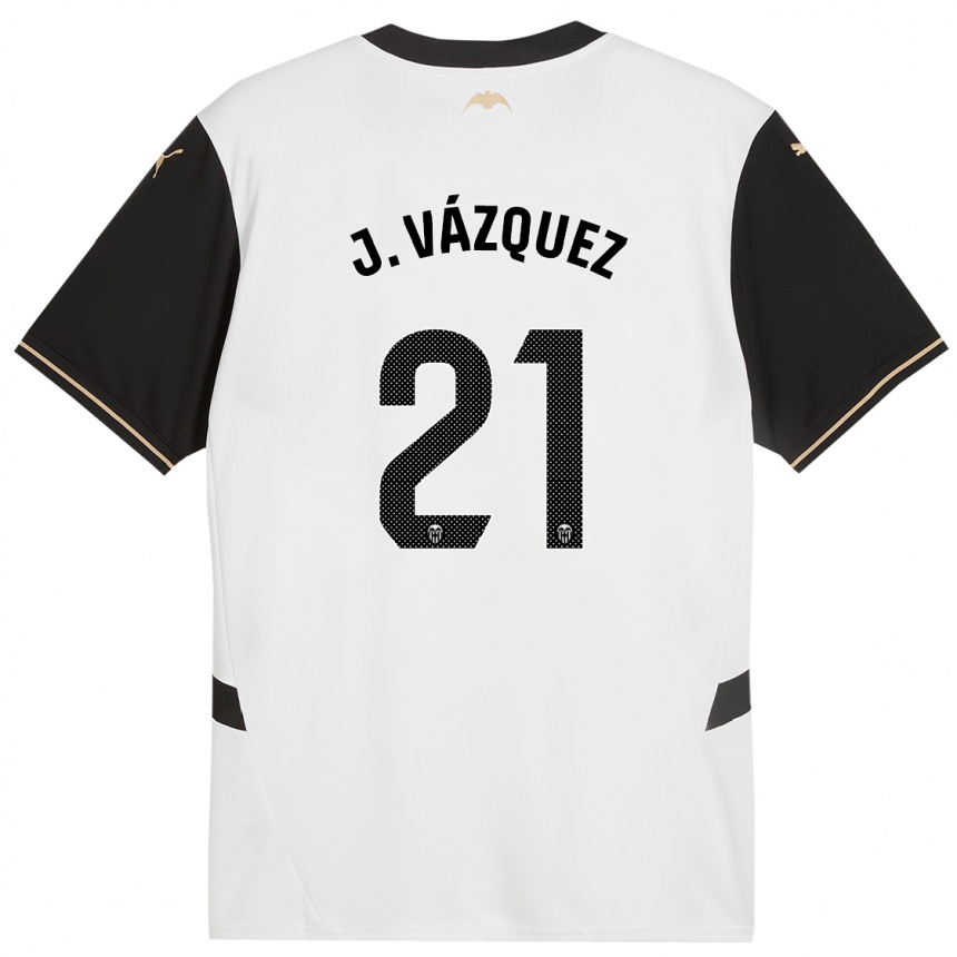 Kids Football Jesús Vázquez #21 White Black Home Jersey 2024/25 T-Shirt