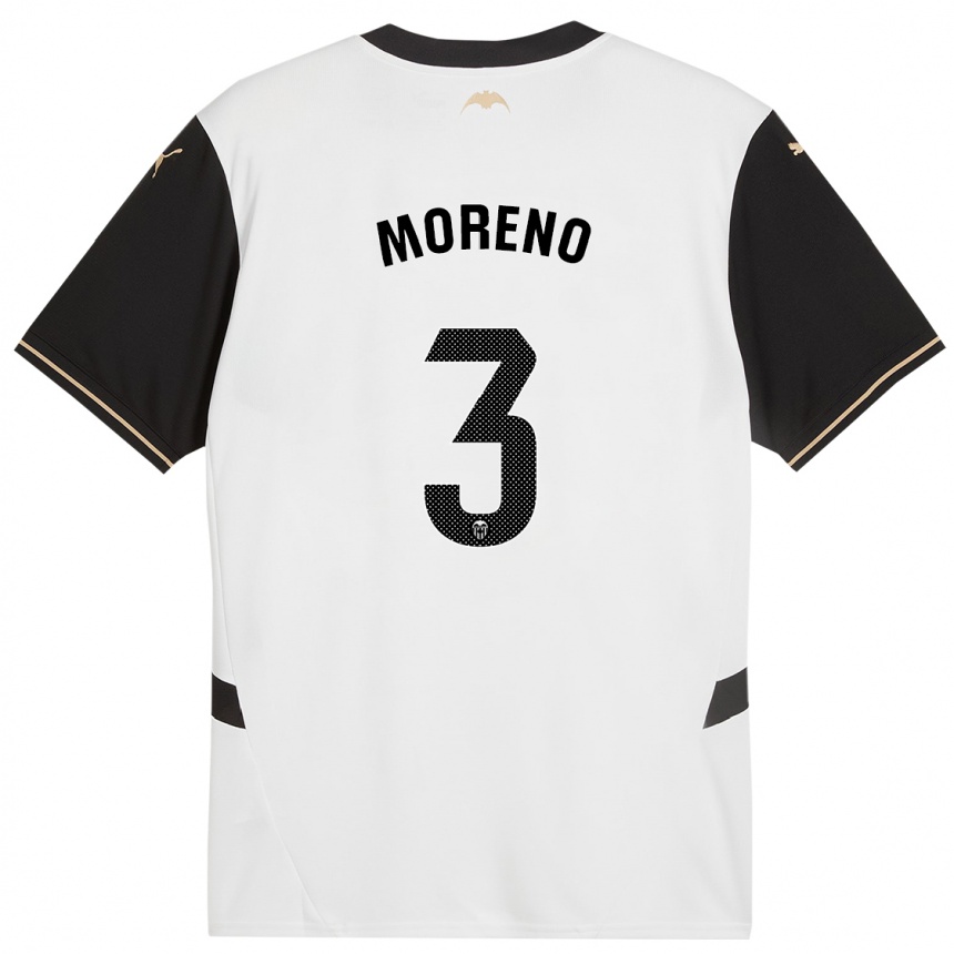 Kids Football Diego Moreno #3 White Black Home Jersey 2024/25 T-Shirt