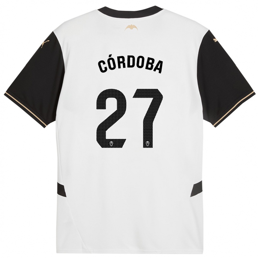 Kids Football Iker Córdoba #27 White Black Home Jersey 2024/25 T-Shirt