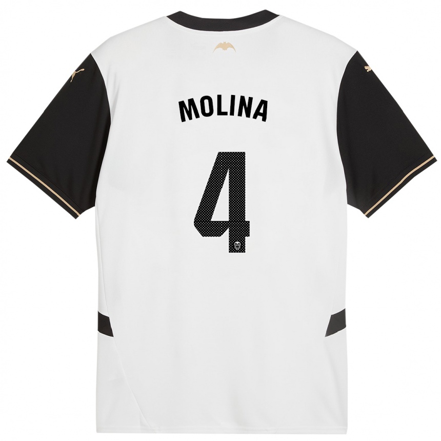 Kids Football María Molina #4 White Black Home Jersey 2024/25 T-Shirt