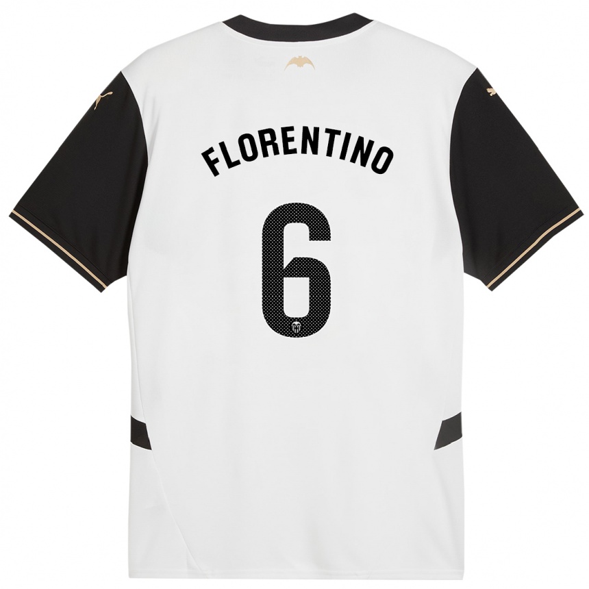 Kids Football Claudia Florentino #6 White Black Home Jersey 2024/25 T-Shirt