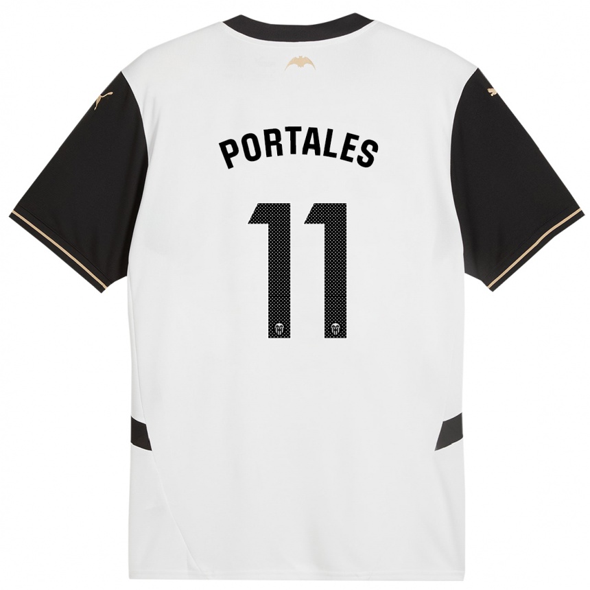 Kids Football Macarena Portales #11 White Black Home Jersey 2024/25 T-Shirt