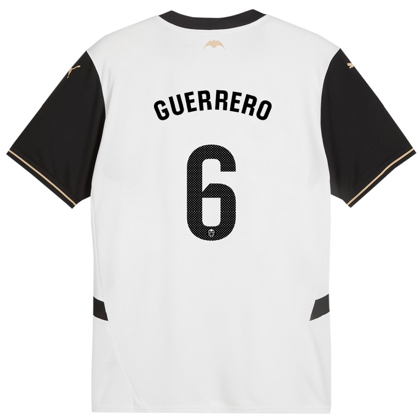 Kids Football Paula Guerrero #6 White Black Home Jersey 2024/25 T-Shirt