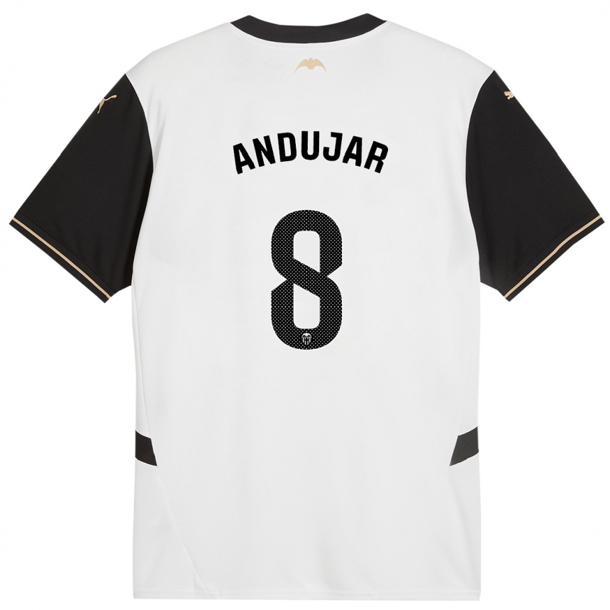 Kids Football Candela Andujar #8 White Black Home Jersey 2024/25 T-Shirt