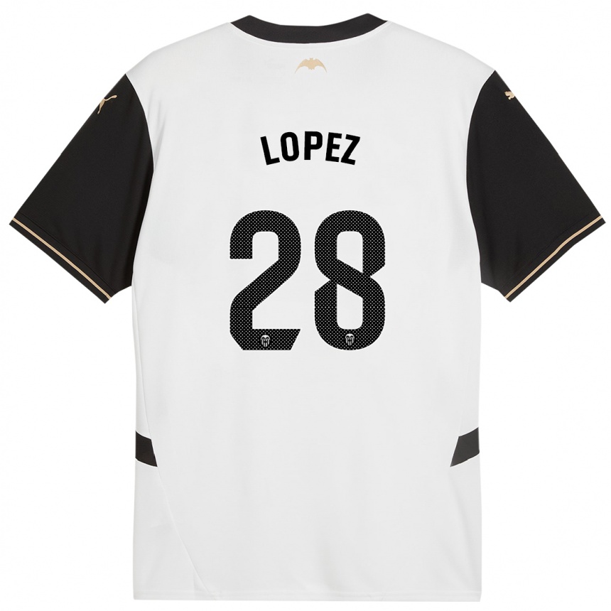 Kids Football Saray Lopez #28 White Black Home Jersey 2024/25 T-Shirt