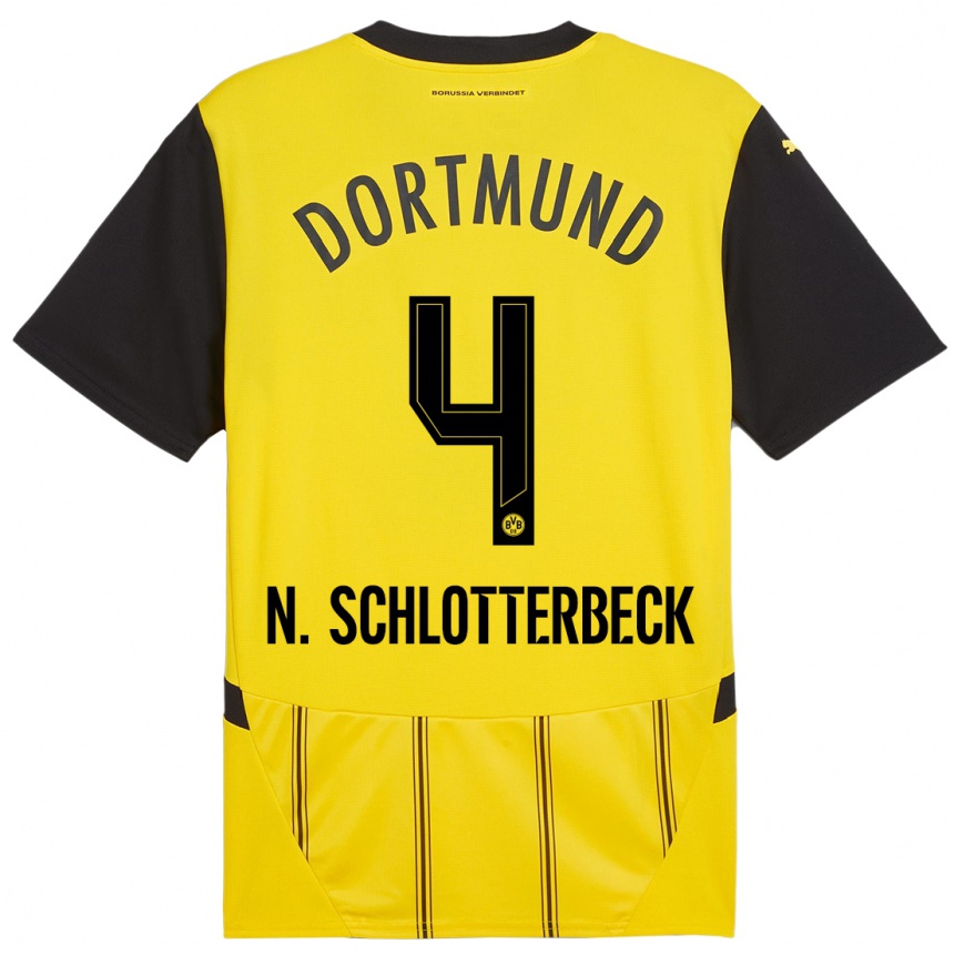 Kids Football Nico Schlotterbeck #4 Yellow Black Home Jersey 2024/25 T-Shirt