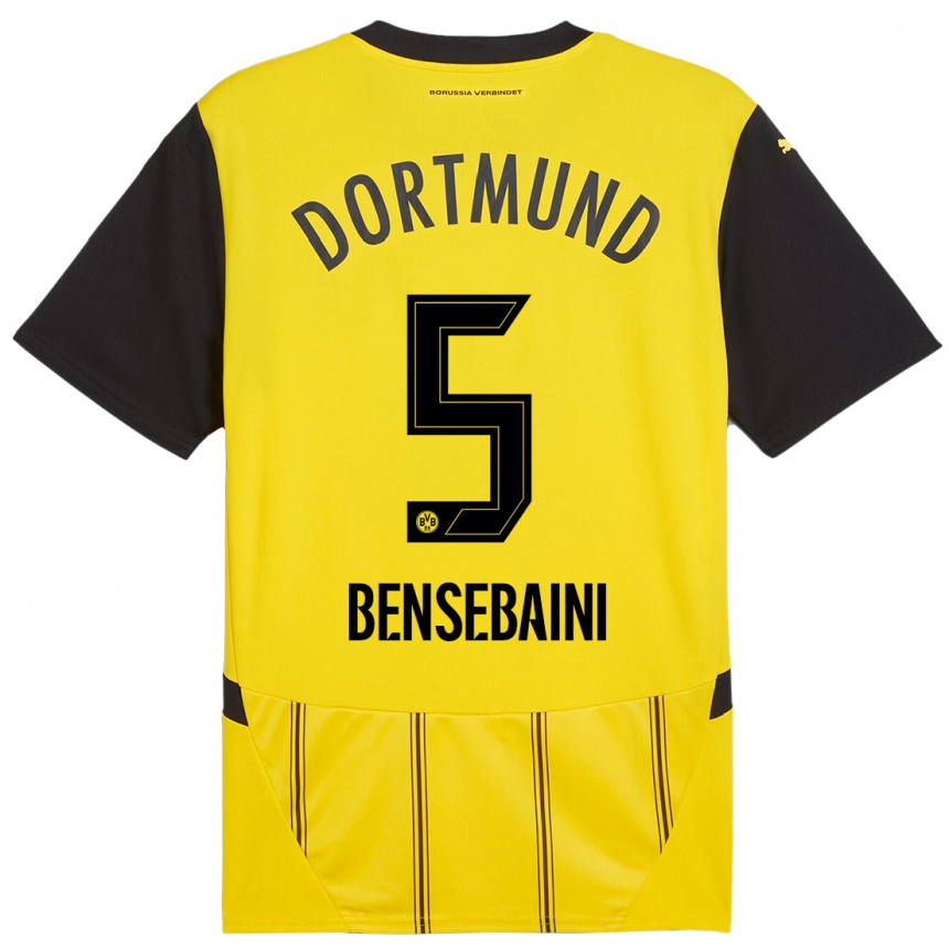 Kids Football Ramy Bensebaini #5 Yellow Black Home Jersey 2024/25 T-Shirt