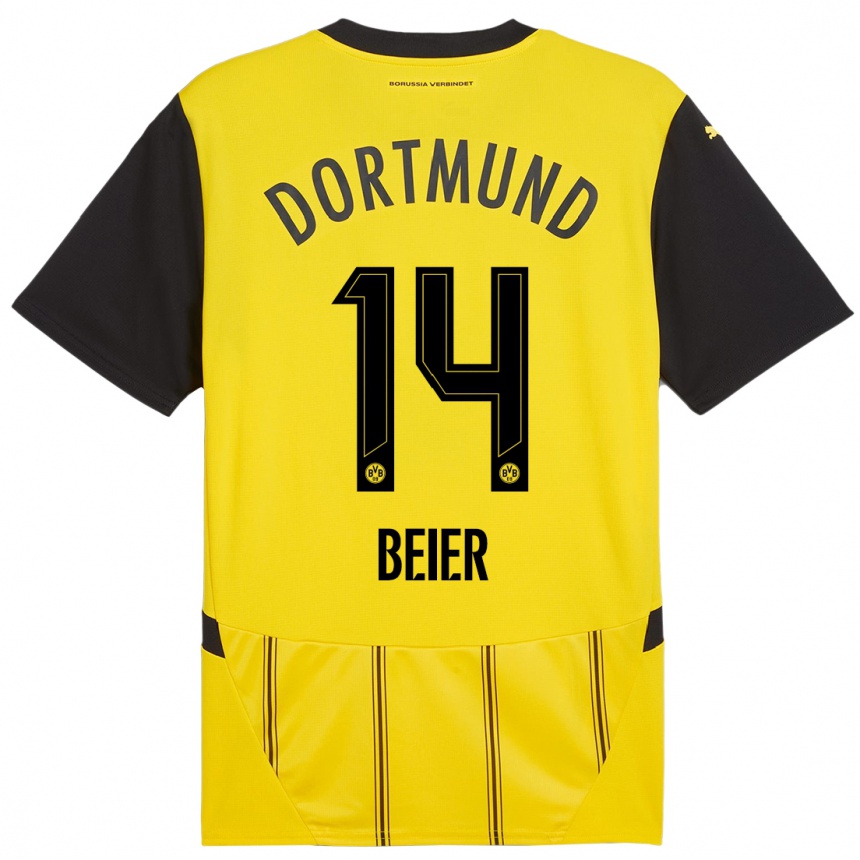 Kids Football Maximilian Beier #14 Yellow Black Home Jersey 2024/25 T-Shirt