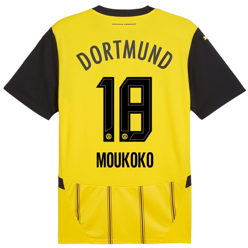 Kids Football Youssoufa Moukoko #18 Yellow Black Home Jersey 2024/25 T-Shirt