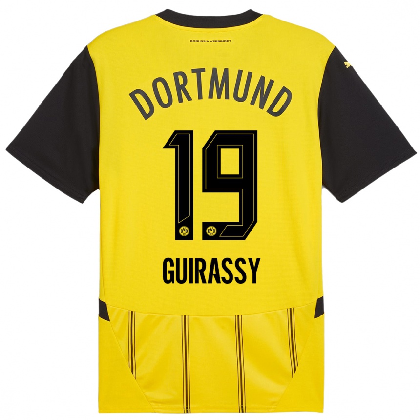 Kids Football Serhou Guirassy #19 Yellow Black Home Jersey 2024/25 T-Shirt