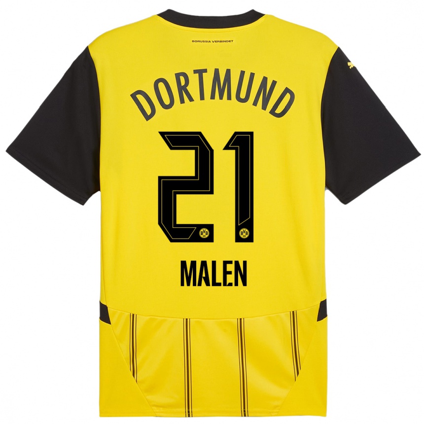 Kids Football Donyell Malen #21 Yellow Black Home Jersey 2024/25 T-Shirt