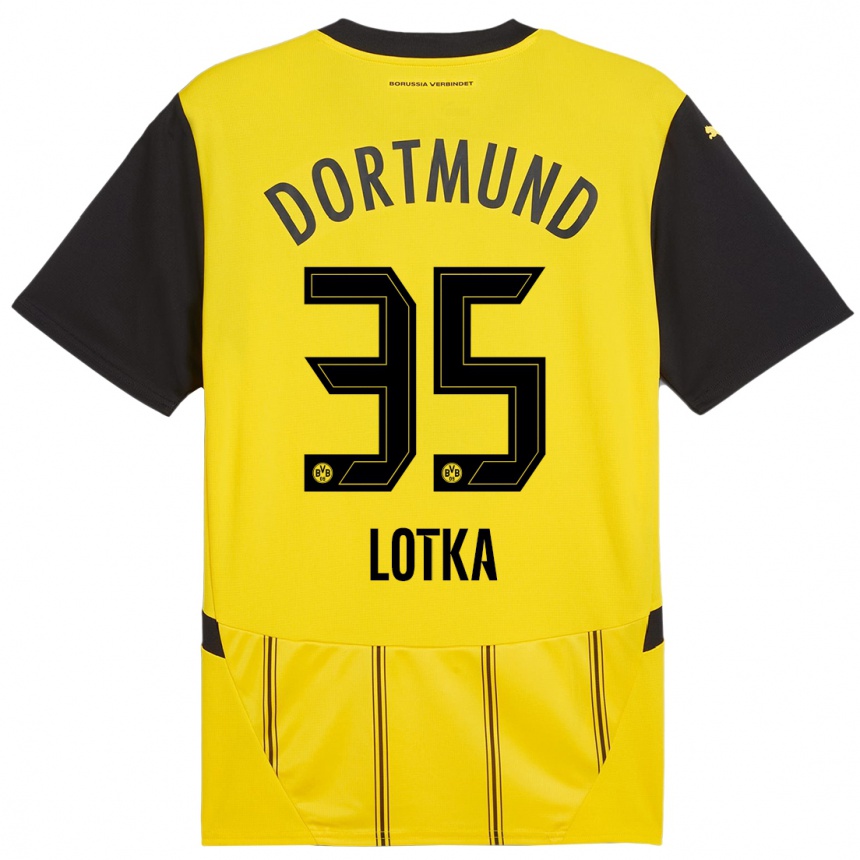 Kids Football Marcel Lotka #35 Yellow Black Home Jersey 2024/25 T-Shirt