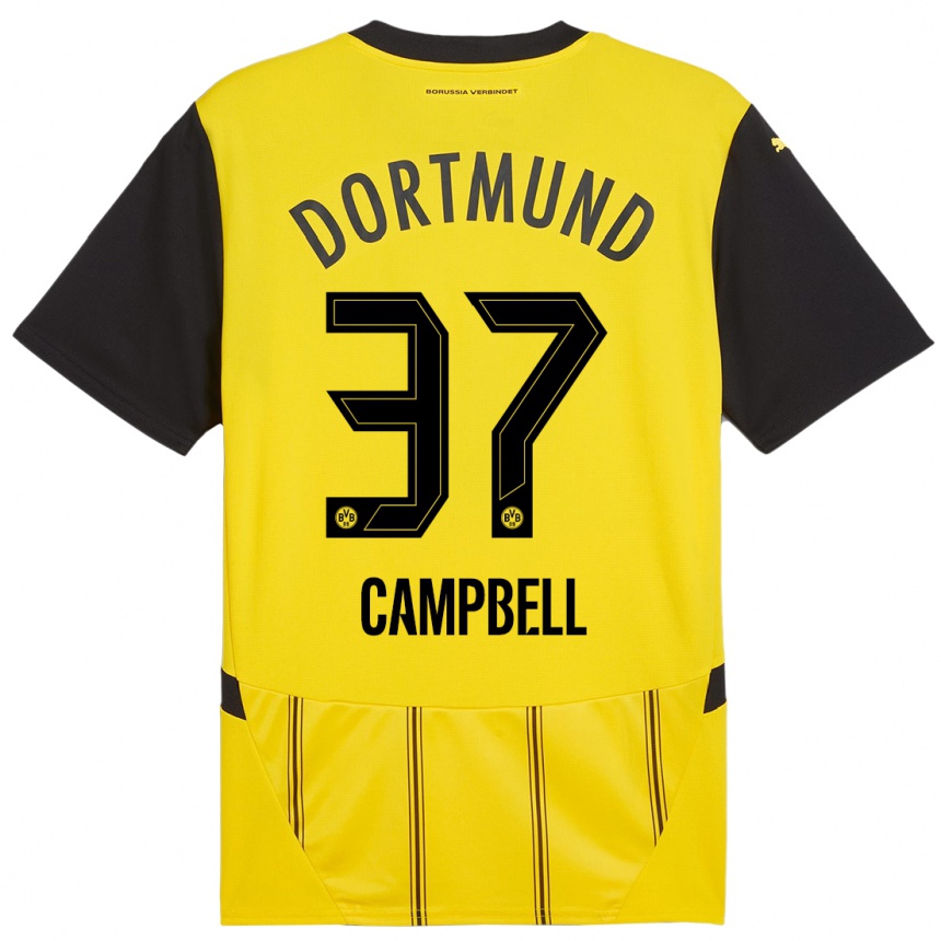 Kids Football Cole Campbell #37 Yellow Black Home Jersey 2024/25 T-Shirt