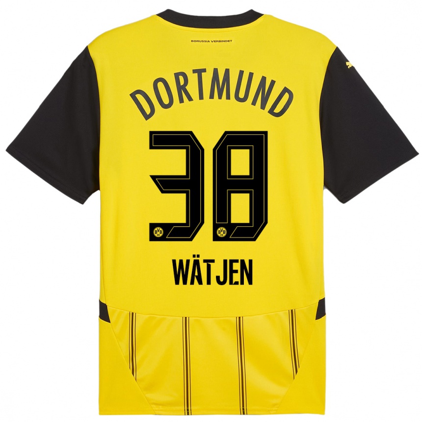 Kids Football Kjell Wätjen #38 Yellow Black Home Jersey 2024/25 T-Shirt