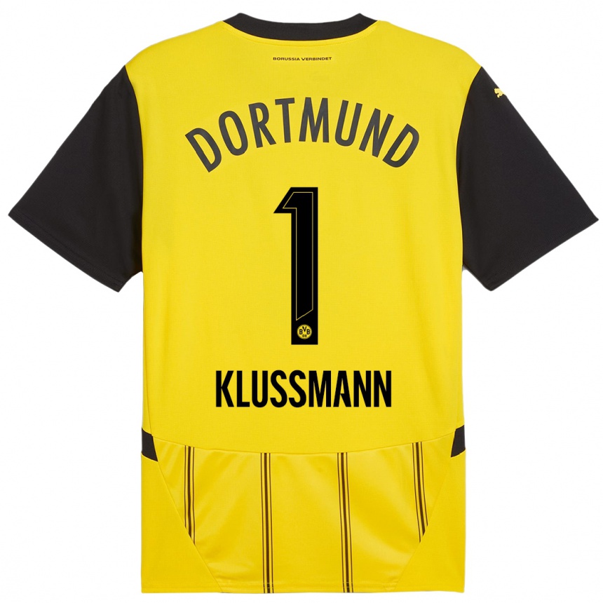 Kids Football Leon Klußmann #1 Yellow Black Home Jersey 2024/25 T-Shirt