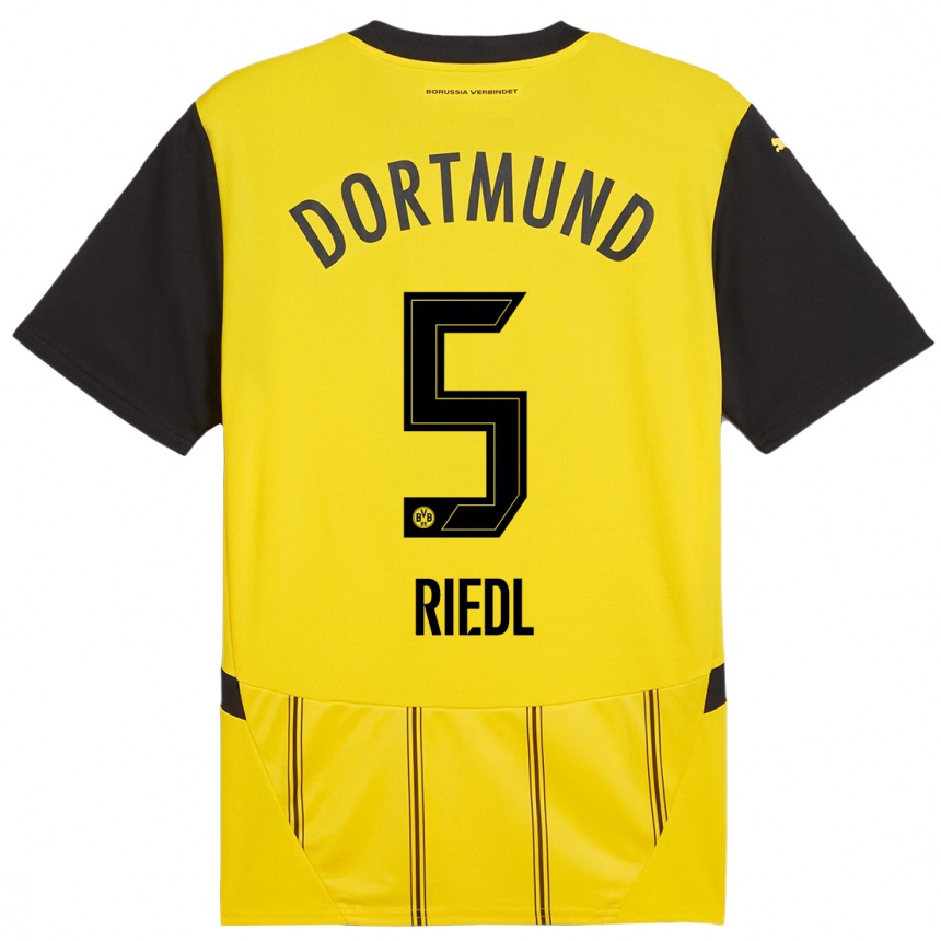 Kids Football Jan-Luca Riedl #5 Yellow Black Home Jersey 2024/25 T-Shirt