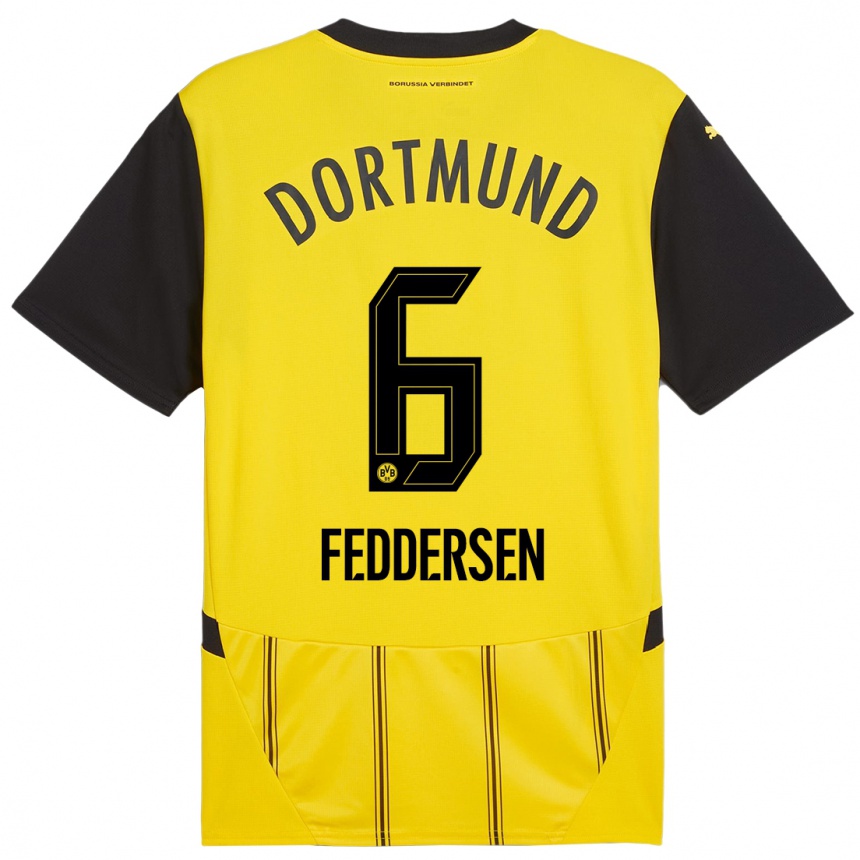 Kids Football Jonas Feddersen #6 Yellow Black Home Jersey 2024/25 T-Shirt