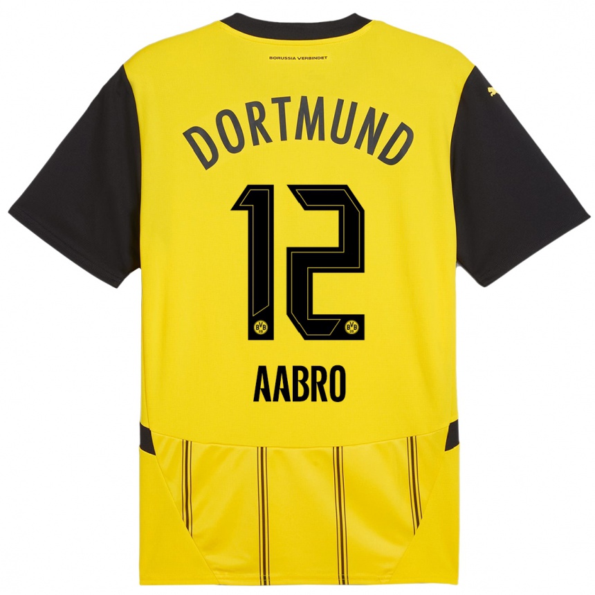 Kids Football Gustav Aabro #12 Yellow Black Home Jersey 2024/25 T-Shirt