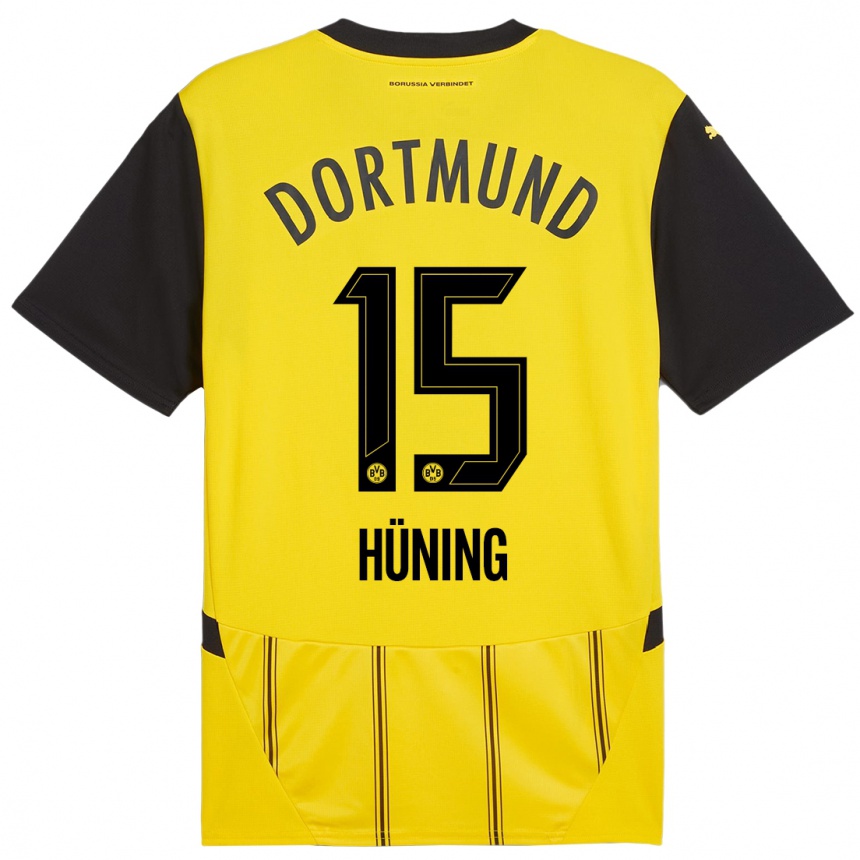 Kids Football Ben Hüning #15 Yellow Black Home Jersey 2024/25 T-Shirt