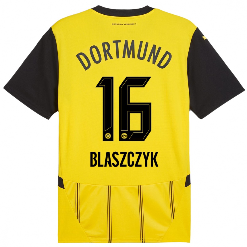 Kids Football Oliwer Blaszczyk #16 Yellow Black Home Jersey 2024/25 T-Shirt