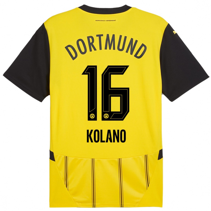 Kids Football Damian Kolano #16 Yellow Black Home Jersey 2024/25 T-Shirt