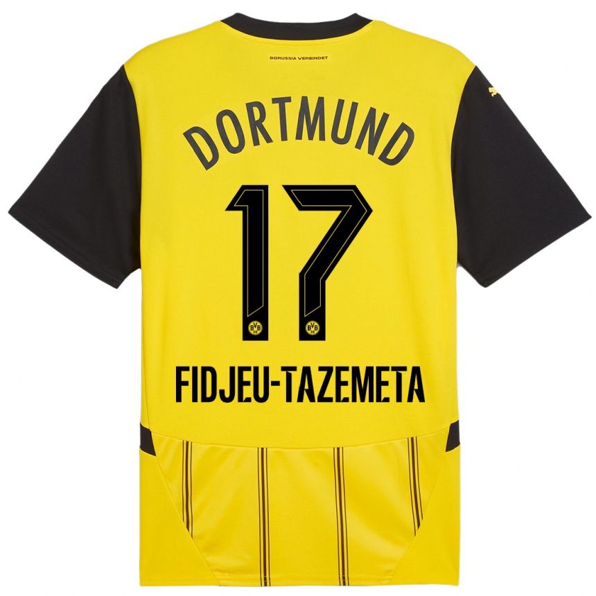 Kids Football Thierry Fidjeu-Tazemeta #17 Yellow Black Home Jersey 2024/25 T-Shirt