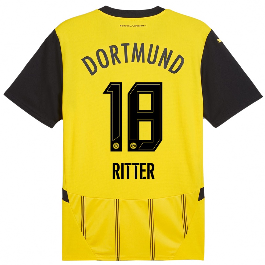 Kids Football Roméo Ritter #18 Yellow Black Home Jersey 2024/25 T-Shirt