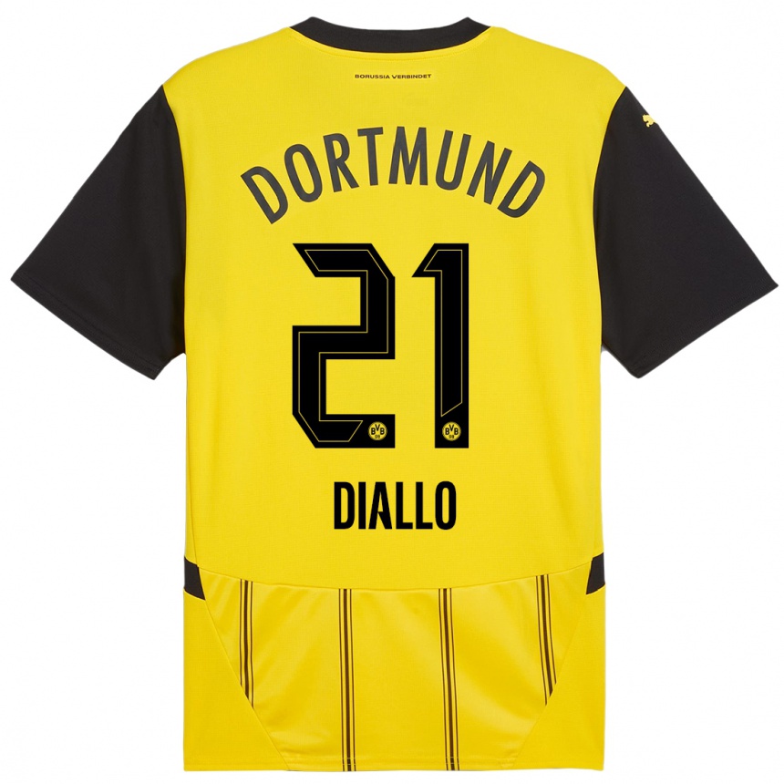 Kids Football Ousmane Diallo #21 Yellow Black Home Jersey 2024/25 T-Shirt