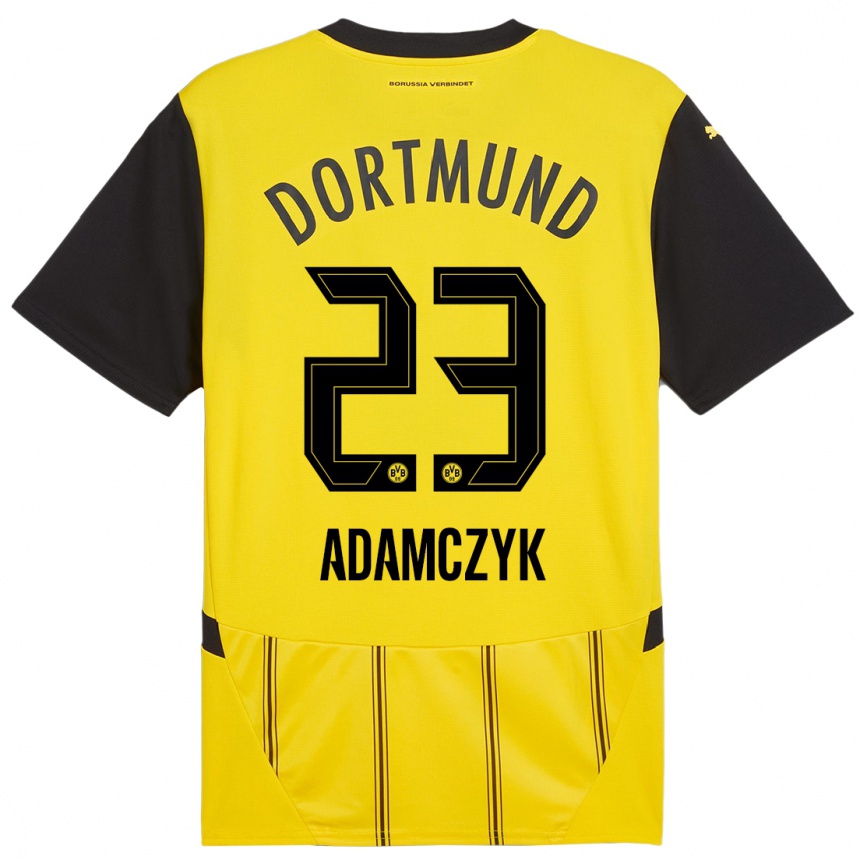 Kids Football Nico Adamczyk #23 Yellow Black Home Jersey 2024/25 T-Shirt