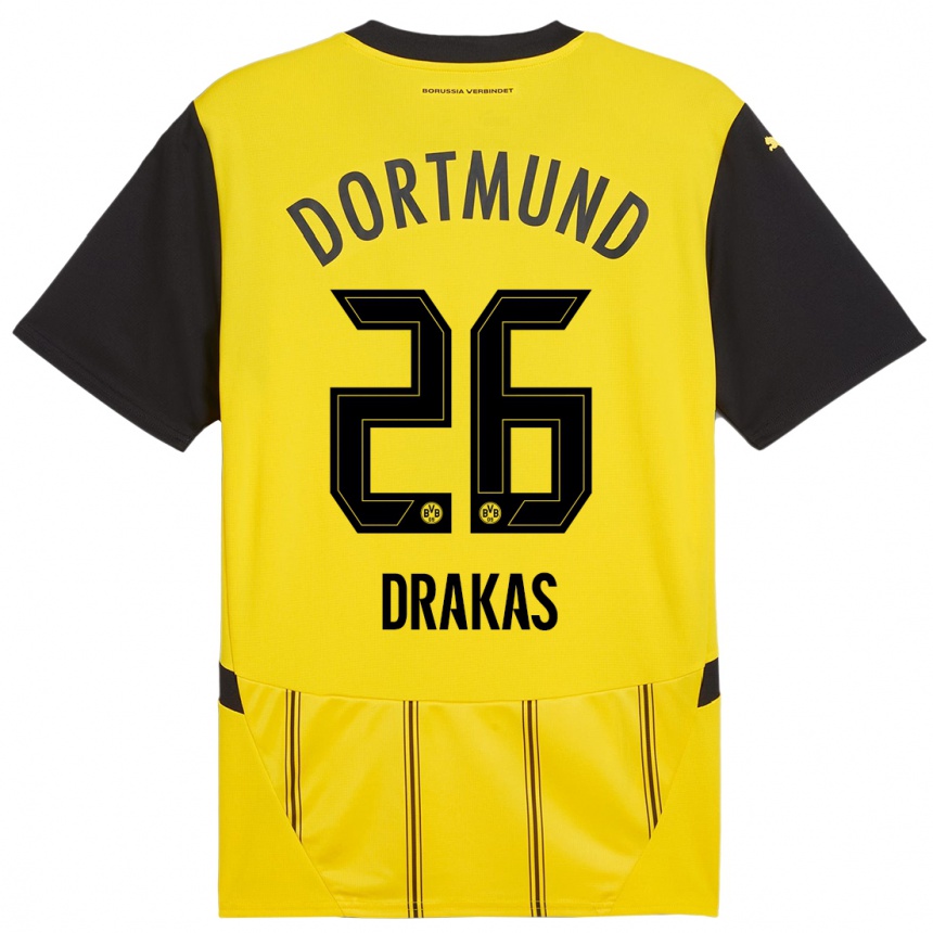 Kids Football Babis Drakas #26 Yellow Black Home Jersey 2024/25 T-Shirt