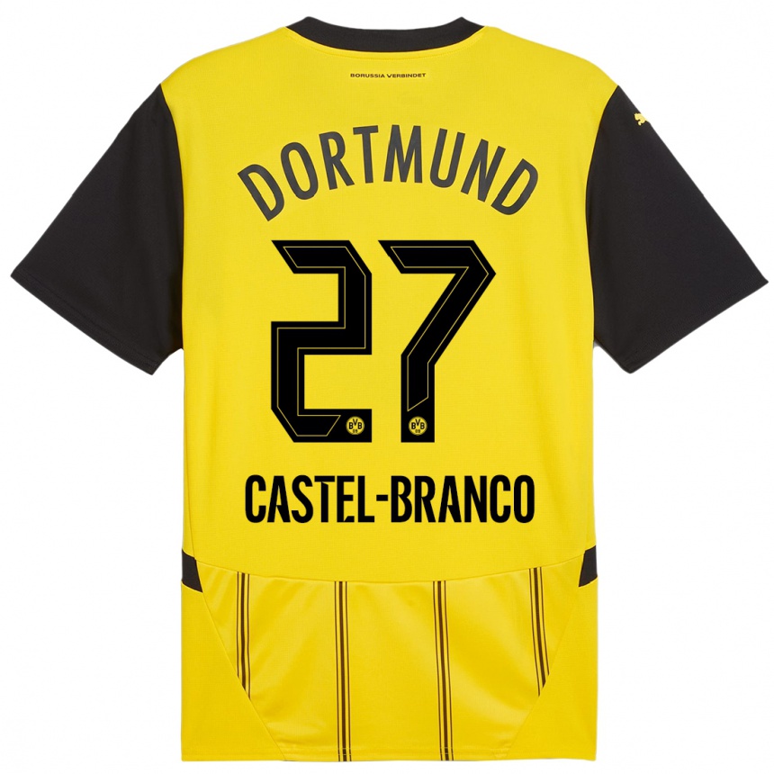 Kids Football Diego Castel-Branco #27 Yellow Black Home Jersey 2024/25 T-Shirt