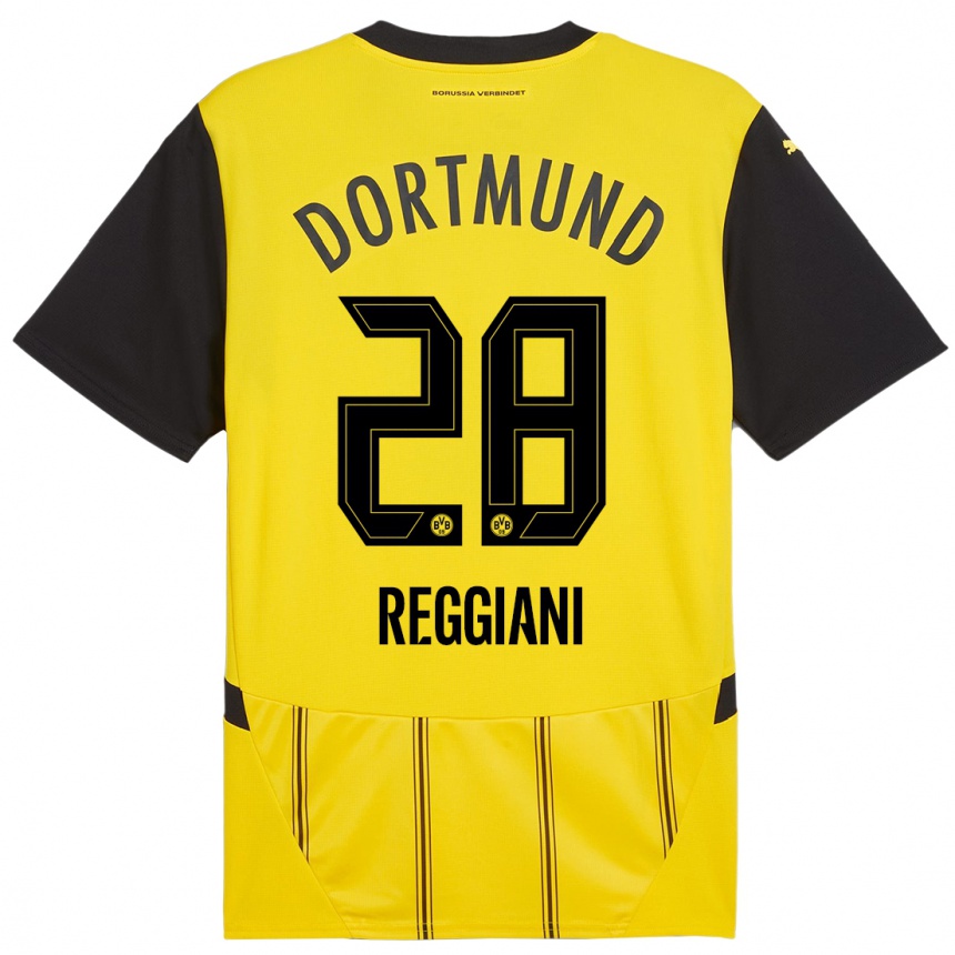 Kids Football Luca Reggiani #28 Yellow Black Home Jersey 2024/25 T-Shirt