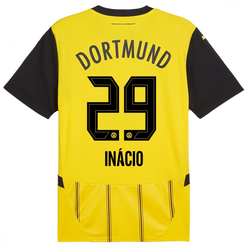 Kids Football Samuele Inácio #29 Yellow Black Home Jersey 2024/25 T-Shirt