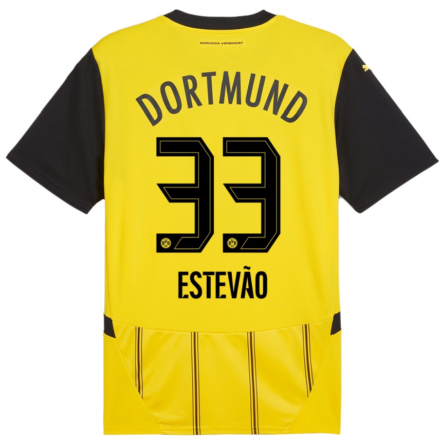 Kids Football Tiago Estevão #33 Yellow Black Home Jersey 2024/25 T-Shirt