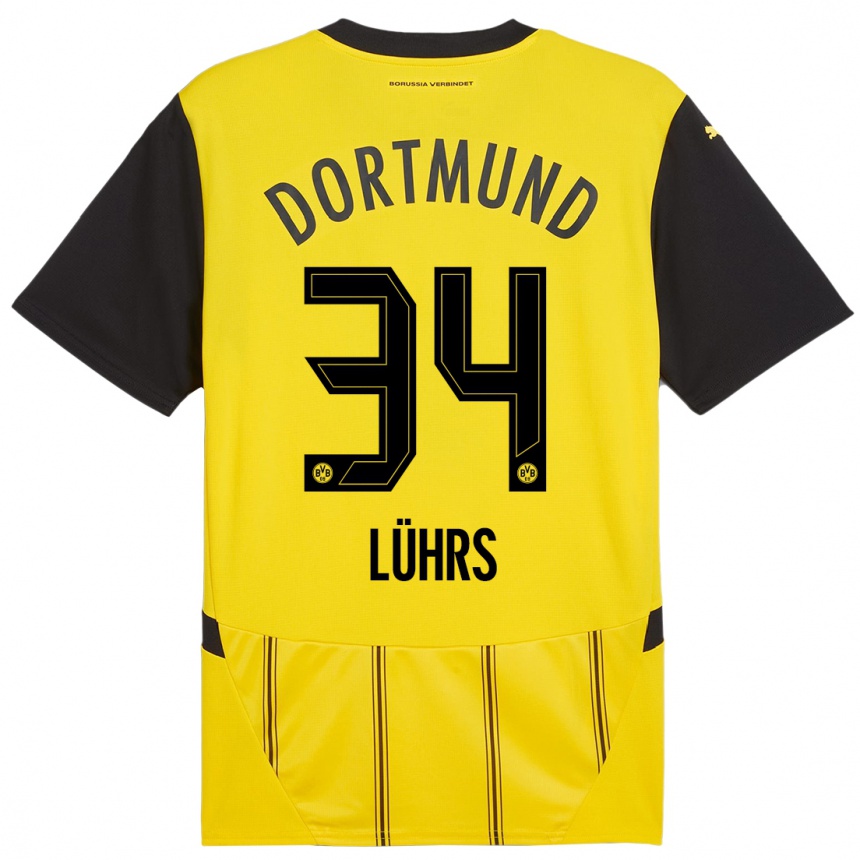 Kids Football Yannik Lührs #34 Yellow Black Home Jersey 2024/25 T-Shirt