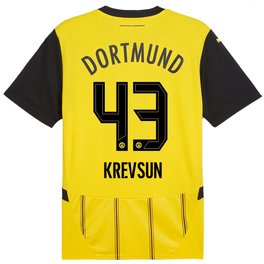 Kids Football Danylo Krevsun #43 Yellow Black Home Jersey 2024/25 T-Shirt