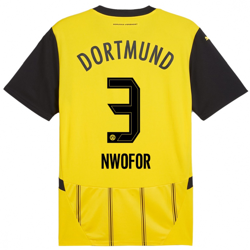 Kids Football Jamie Nwofor #3 Yellow Black Home Jersey 2024/25 T-Shirt