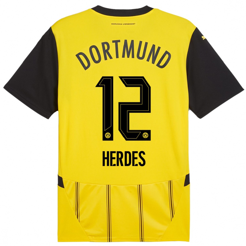 Kids Football Leon Herdes #12 Yellow Black Home Jersey 2024/25 T-Shirt