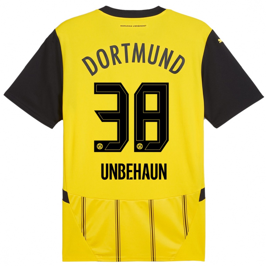 Kids Football Luca Unbehaun #38 Yellow Black Home Jersey 2024/25 T-Shirt