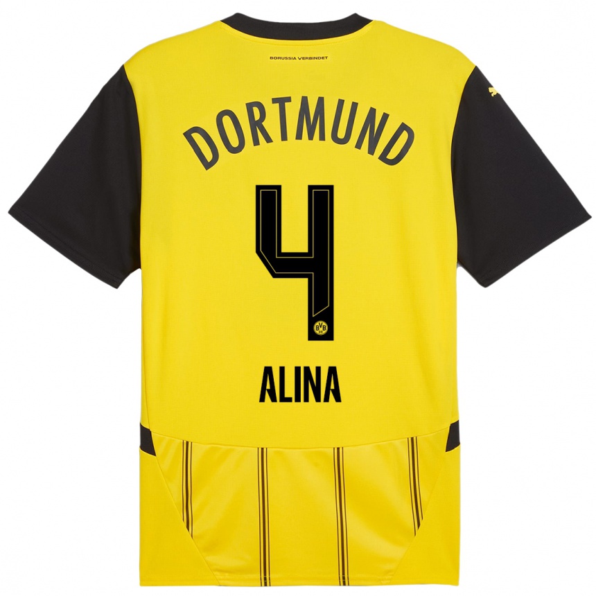 Kids Football Grijseels Alina #4 Yellow Black Home Jersey 2024/25 T-Shirt