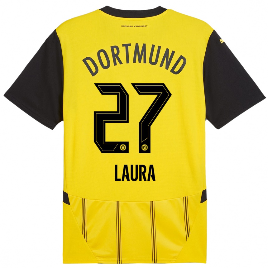 Kids Football Van Der Heijden Laura #27 Yellow Black Home Jersey 2024/25 T-Shirt