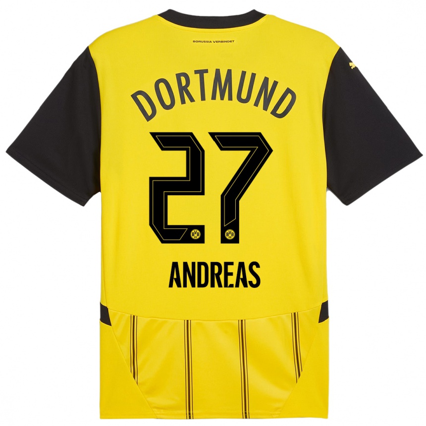 Kids Football Kuno Andreas #27 Yellow Black Home Jersey 2024/25 T-Shirt