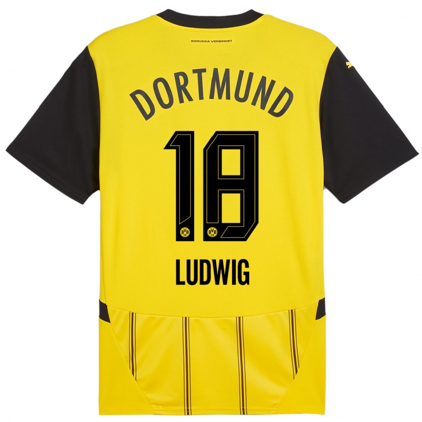 Kids Football Michel Ludwig #18 Yellow Black Home Jersey 2024/25 T-Shirt